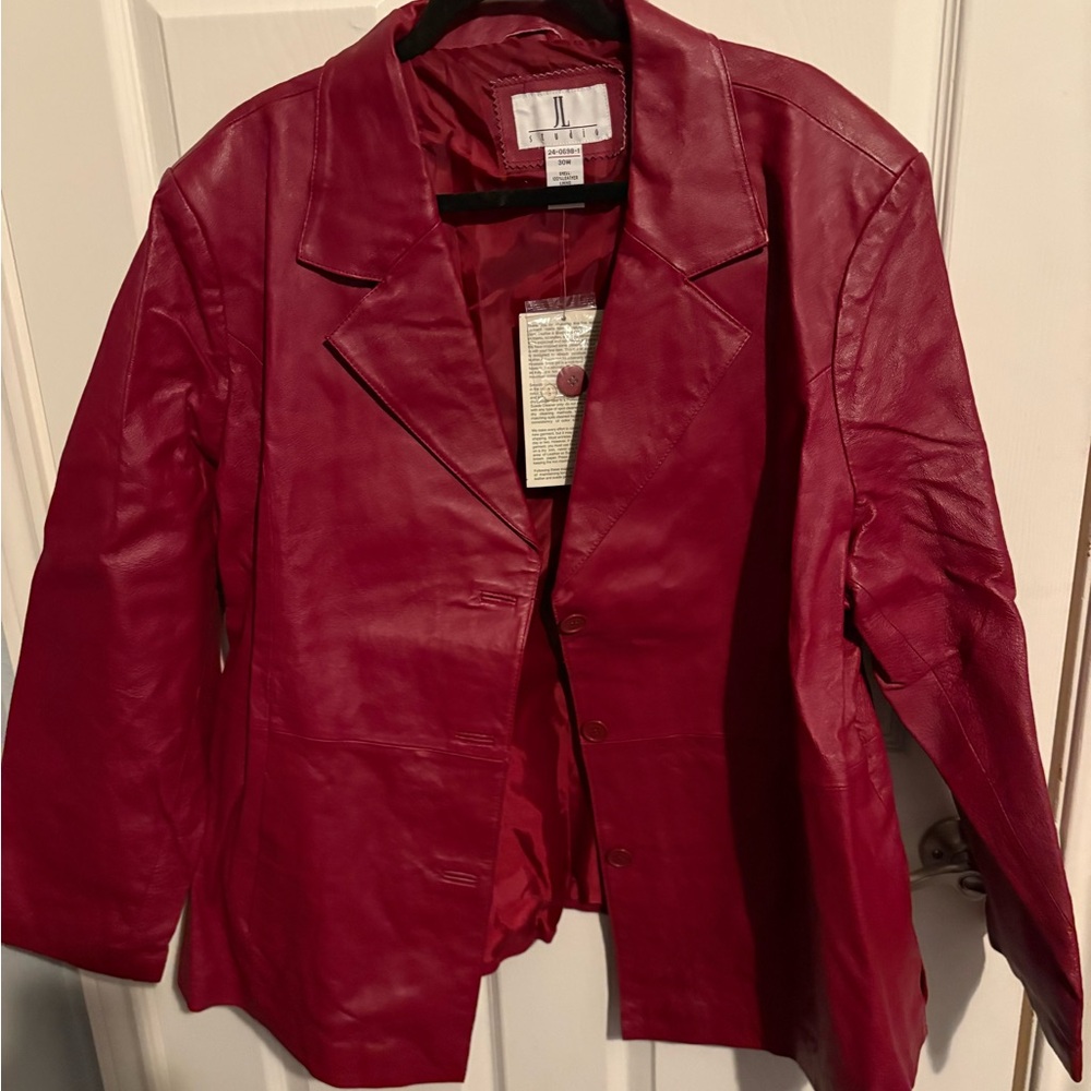 449- NWT deep red leather jacket size 30